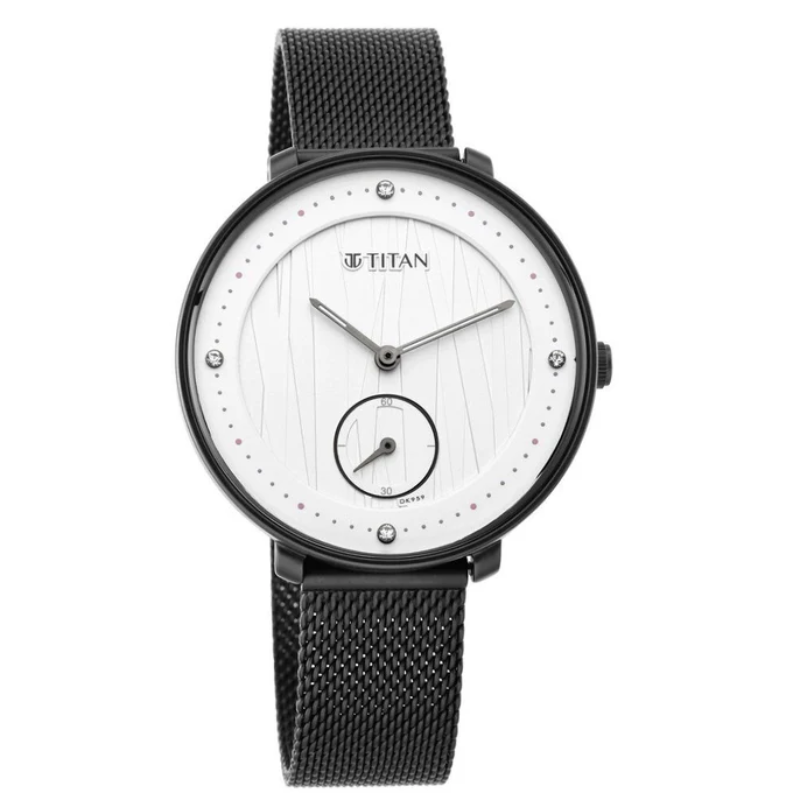Titan Workwear Black Dial Women Watch With Stainless Steel Strap